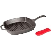 Lodge Square Cast Iron Grill Pan, PFAS-Free, 10.5 Inches | Square Skillet with Ridged Burger Grill, Even Heat Distribution, Non-Toxic Cast Iron Pan, Made in USA