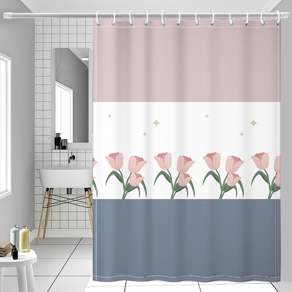 Tennove Shower Curtain Mould Resistant Flowers 200x200cm Drop Bathroom Curtain Waterproof Polyester Fabric Wet Room Bathtub Shower Curtain,Weighted Hem,Quick Dry