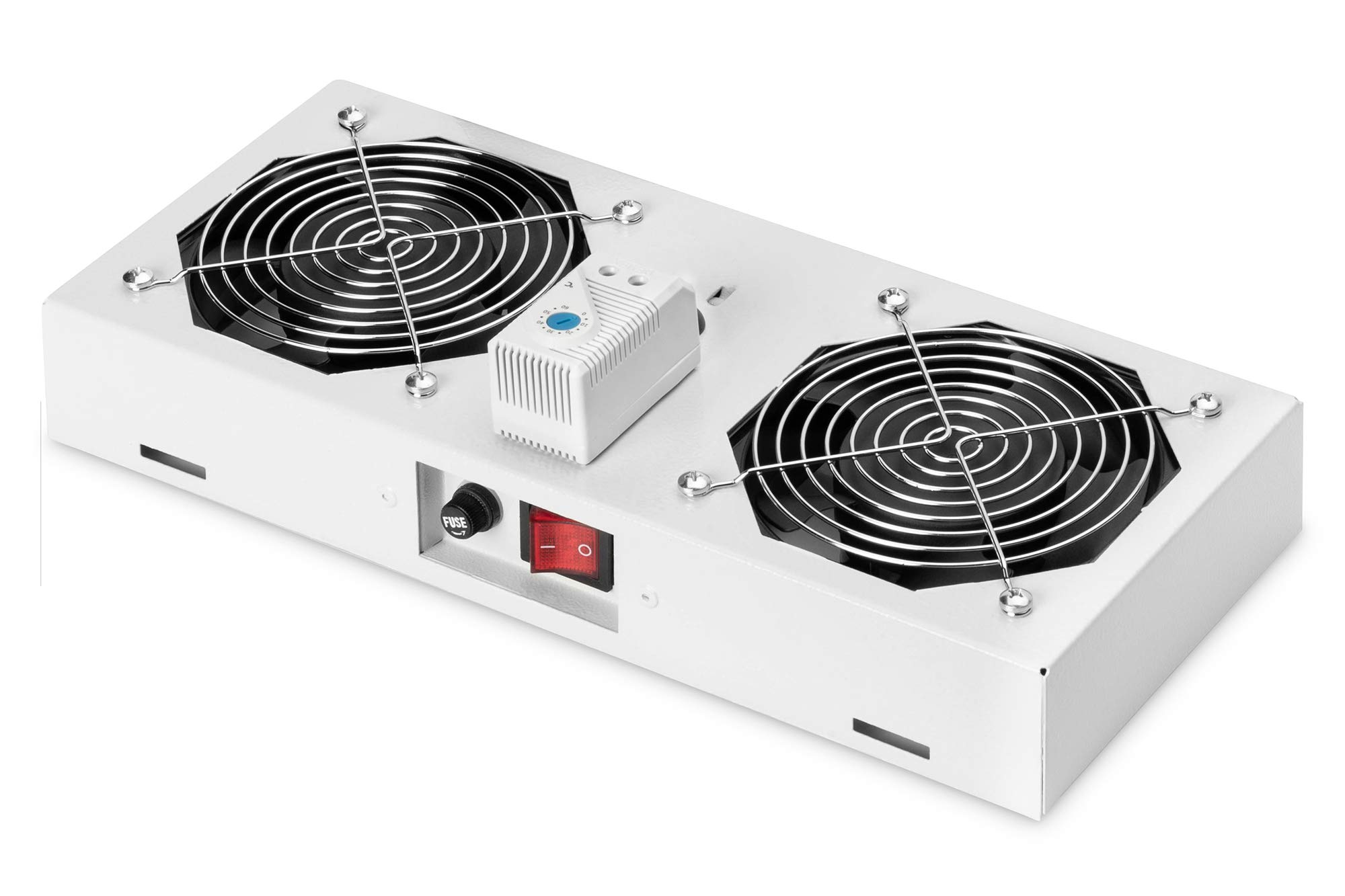DIGITUS roof-mounted ventilation unit for wall-mounted enclosures – 276 m³/h free-blowing volume flow – 2x fan – thermostat – Grey — image 1