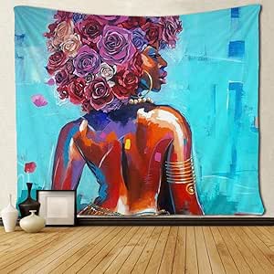 Yanding Tapiz de Mujer afroamericana con Pelo de Rosa, tapices de