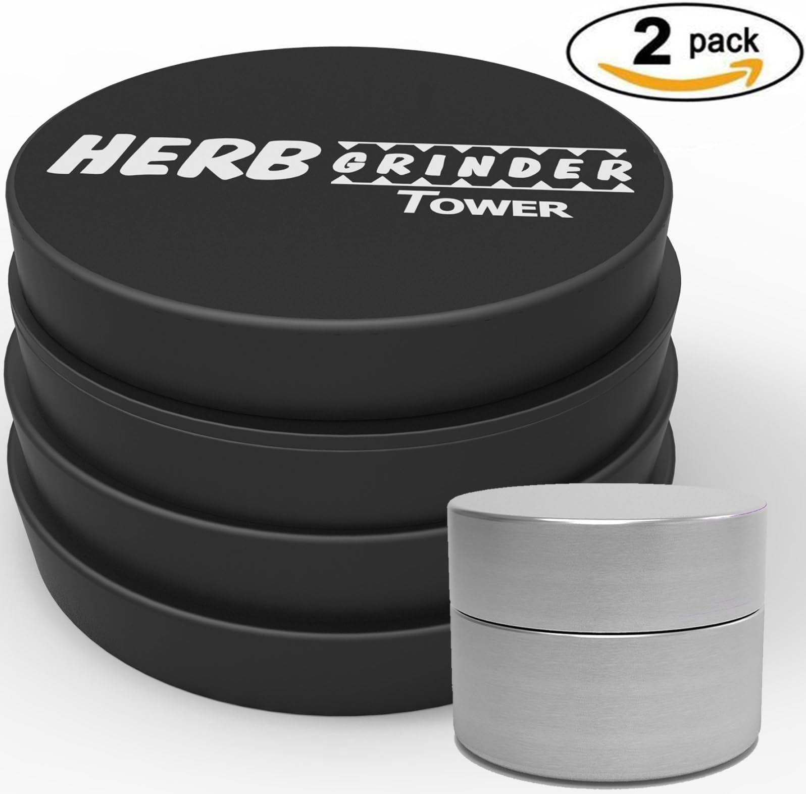 Herb Grinder Tower #1 Best Grinder for Herbs, Tobacco and Spices 4 Piece 2.5 Inch Aluminium with Pollen Catcher & free scraper