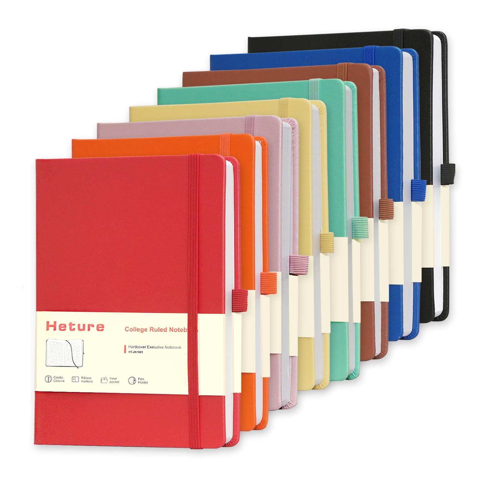 Photo 1 of Heture 8 Pack Lined Journal Notebooks, A5 Hardcover Notebooks, 5.5 x 8.3 inch, 100GSM,160 Pages, Classic College Ruled Notebooks for Writing/Work/Travel/College (Assorted Color)
