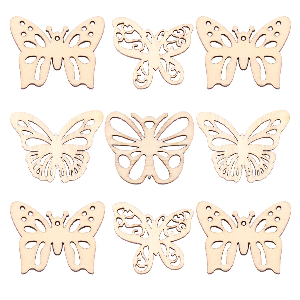 100PCS Butterfly Wooden Cutouts Embellishments Wooden Shape Craft Slices Decoration Ornament for Baby Shower Kids Birthday Wedding