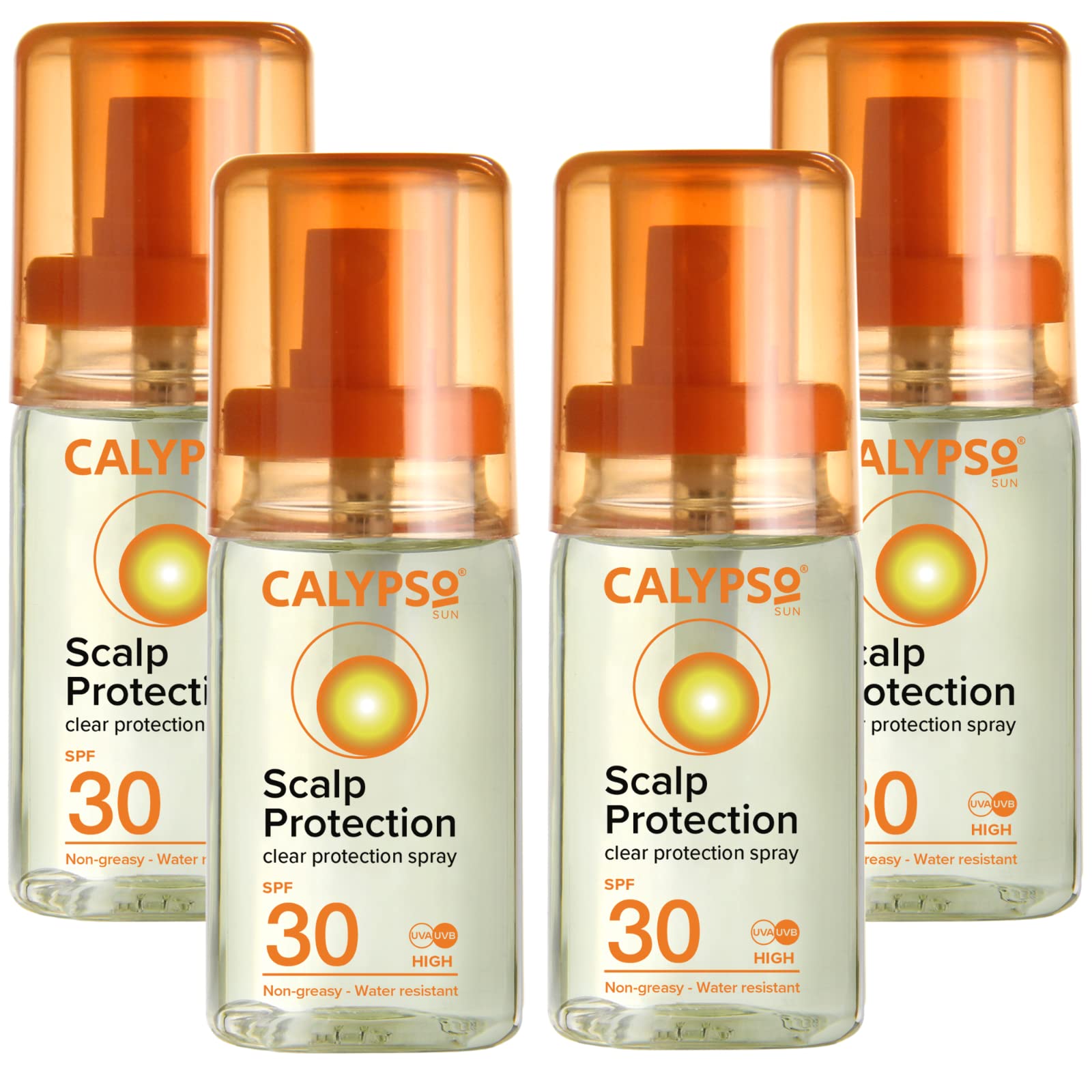 Calypso Scalp Protector Spray SPF30 - Pack of 4 × 50ml ǀ Hair and Scalp Sunscreen, UVA and UVB Protection, Water Resistant, Non-Greasy