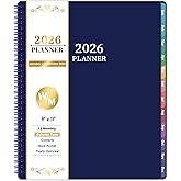 2026 Planner - 2026 planner weekly and monthly, Jan.2026-Dec.2026, 9"×11", Planner 2026 Weekly and Monthly Planner with Inner Pocket, Colorful Tabs, Twin-wire Binding - Navy