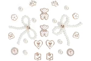 Eooberr 24Pcs Bling Pearl Bow Shoe Charms for Clog Sandals Women, Bear, Flower, Pearl Accessories, DIY Shoe Decoration Charms for Girls