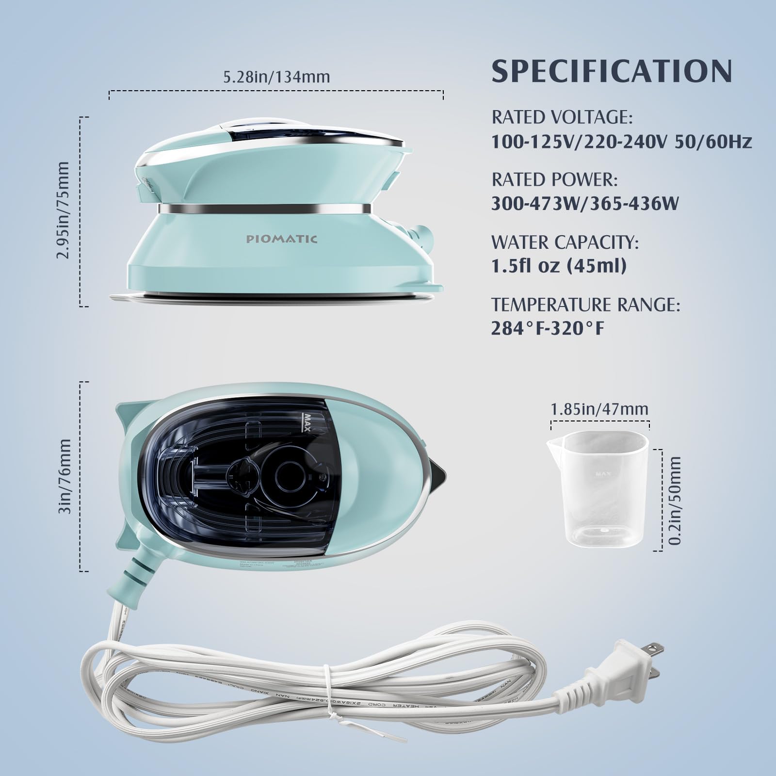 Travel Iron Mini with Steam for Clothes with Dual Voltage, Portable Mini Ironing Machine with Non-Stick Soleplate, Small Iron for Sewing, Quilting and Handcraft