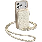 LAMEEKU for iPhone 17 Pro Max Case Wallet with Wrist Strap, RFID Blocking Crossbody Phone Cover for Women 6.9" Beige