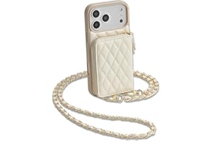 LAMEEKU for iPhone 17 Pro Max Case Wallet with Wrist Strap, RFID Blocking Crossbody Phone Cover for Women 6.9" Beige