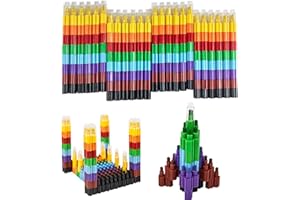 Huji Stacking Buildable 8 Colors Crayons Set, Connect Stack and Build Sideways and Up, Favorite Toys Kids Children Party Favors School Supplies Safe Non-Toxic, Easy to Hold (24)