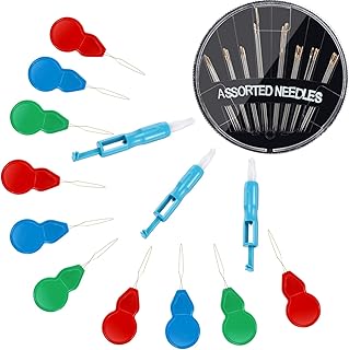 Boao 14 Stücke Nadeln für Einfädler inklusiv 3 Stück Automatische Nadel Einfädler für Nähmaschinen 10 Stück kürbisförmige Nadeleinfädler 30 Count Sortierte Hand Nähnadeln