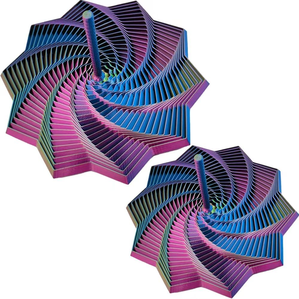 2Pcs 3D Printed Expanded Sensory Fidget Star - Sensory Fidget Star with Handle, Colorful Whirling Spiral Design, 2025 New Star Shaped Fidget Star