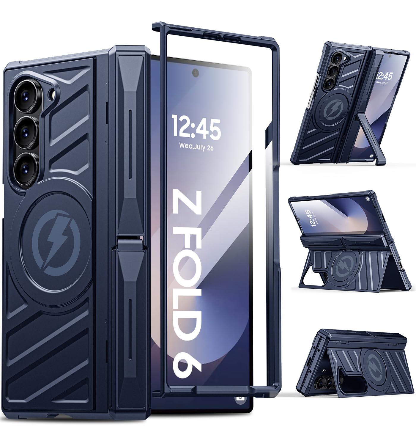 LEIAU for Samsung Galaxy Z Fold 6 Case: Heavy Duty Armor Phone Case [Compatible with MagSafe][Hinge Protection][Dual Kickstand] Shockproof TPU+PC Cover for zfold 6 5G 2024 Blue