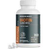 Bronson Biotin 5,000mcg Hair Skin and Nails Vitamins, 360 Tablets | Vegetarian Beauty Support, Non-GMO, Gluten-Free, Soy-Free, Supports Healthy Hair, Skin and Nails