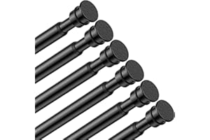 Fvonzn Tension Curtain Rod 26 to 48 Inch Adjustable Tension Rods 6 Pack Expandable Spring Tension Rod Black No Drilling for Closet Kitchen Cupboard Wardrobe Door Bookshelf DIY Projects