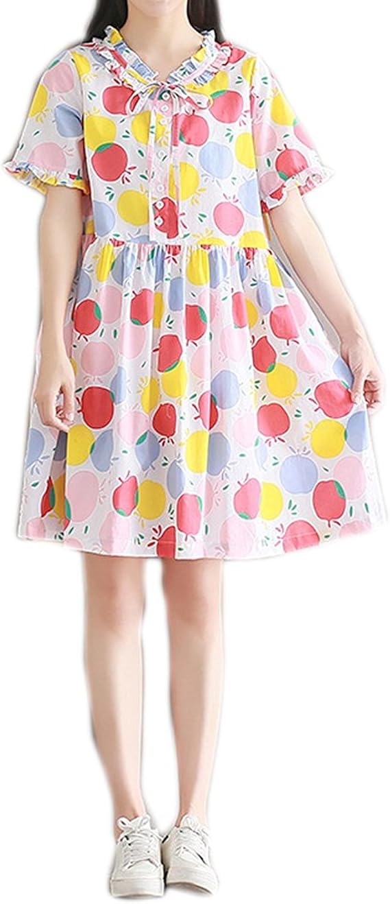 Amazon Topmodelss レディース ワンピース Aラインワンピ リンゴ柄 かわいい チュニック ゆったり お出掛け ワンピース チュニック 通販