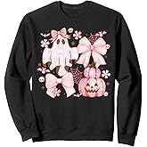Pink Ghost Witch Coquette Pumpkin Bow Halloween Women Girls Sweatshirt