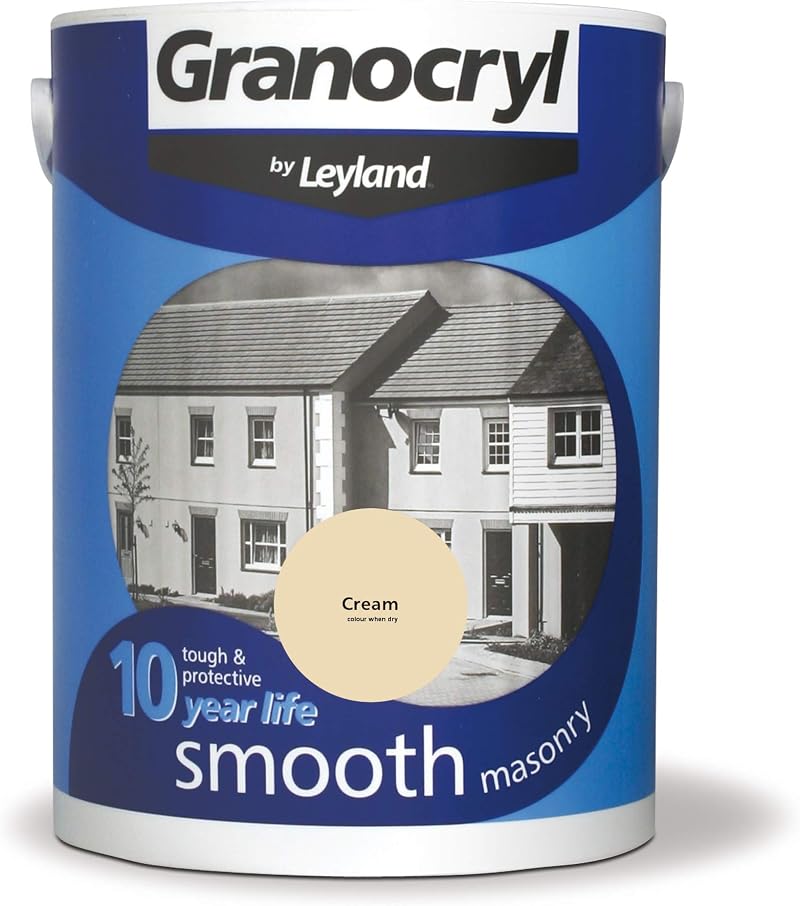 Leyland Granocryl Smooth Masonry Cream 5L - 50 m² Coverage, Touch Dry 1-2h