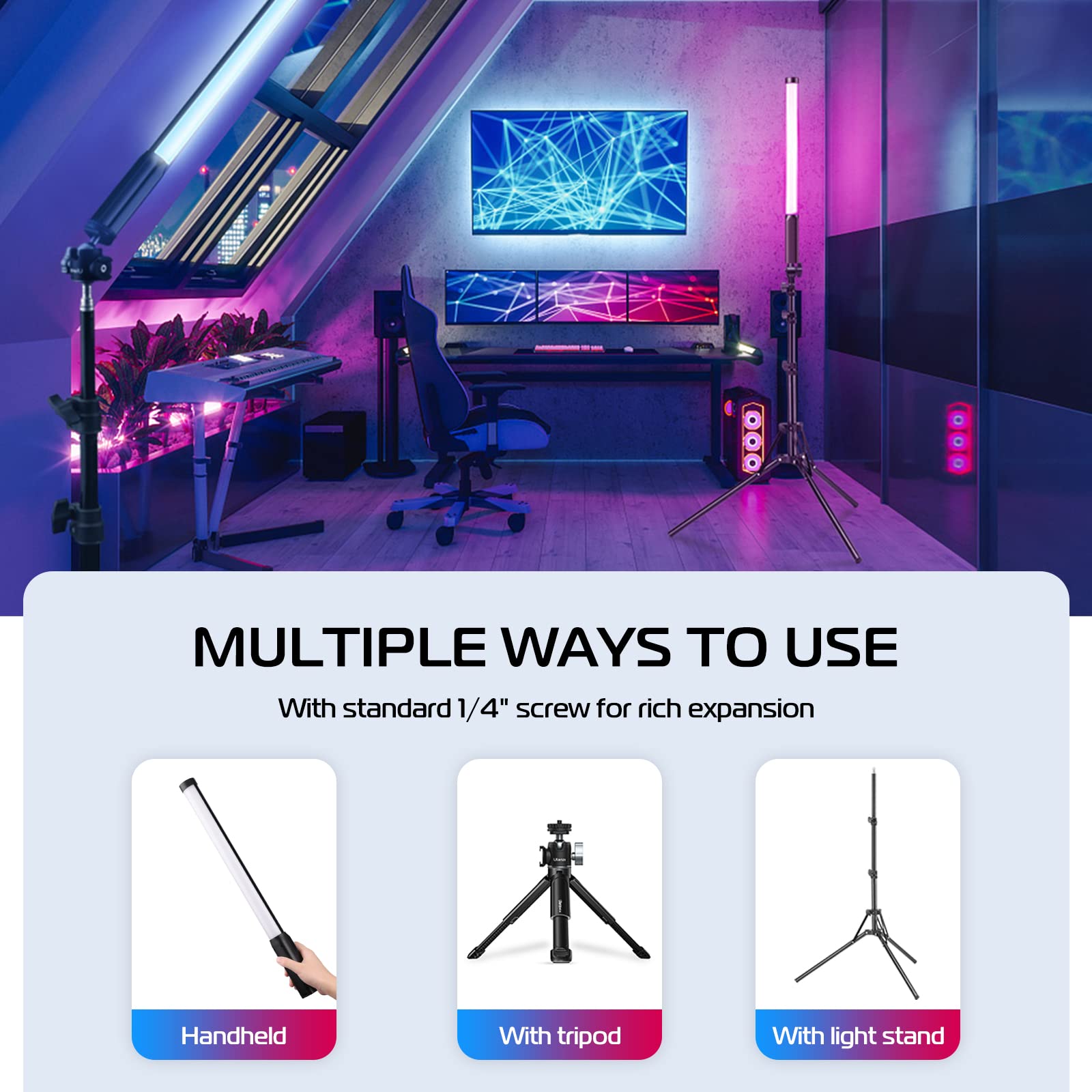ULANZI VL119 Handheld Light Wand, 360° RGB LED Video Light Stick for Photography, 3300mAh Rechargeable Tube Light for Video Shooting, 2500-9000K Dimmable Camera Light with LCD