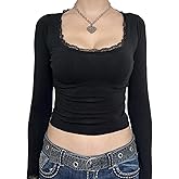 Women Y2K Long Sleeve Tops Shirt Fairy Crewneck Tight Vintage T-Shirts Casual Slim Fitted Girls Tees Streetwear