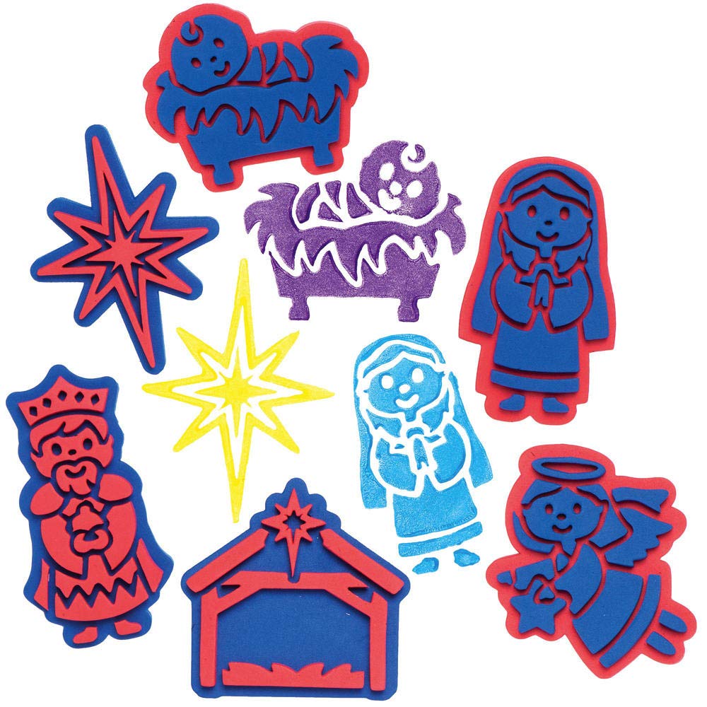 Baker Ross AX581 Nativity Foam Stampers - Pack of 10, Stamp Set for Children, Ideal for Kids Arts and Crafts Projects, Nativity