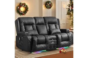 TUNYI Power Loveseat Recliner Sofa with Massage & Heat Home Theater Seating with Console RV Recliner Loveseat Sofa with USB/Outlet/Storage/Side Pocket/LED Light/Speaker (Black, Loveseat)