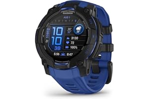 Garmin Instinct® 3 – 45 mm, AMOLED Display, Rugged Outdoor GPS Smartwatch, Built-in Flashlight, Supernova Collection Limited Edition Color, Black with Bolt Blue/Black Silicone Band