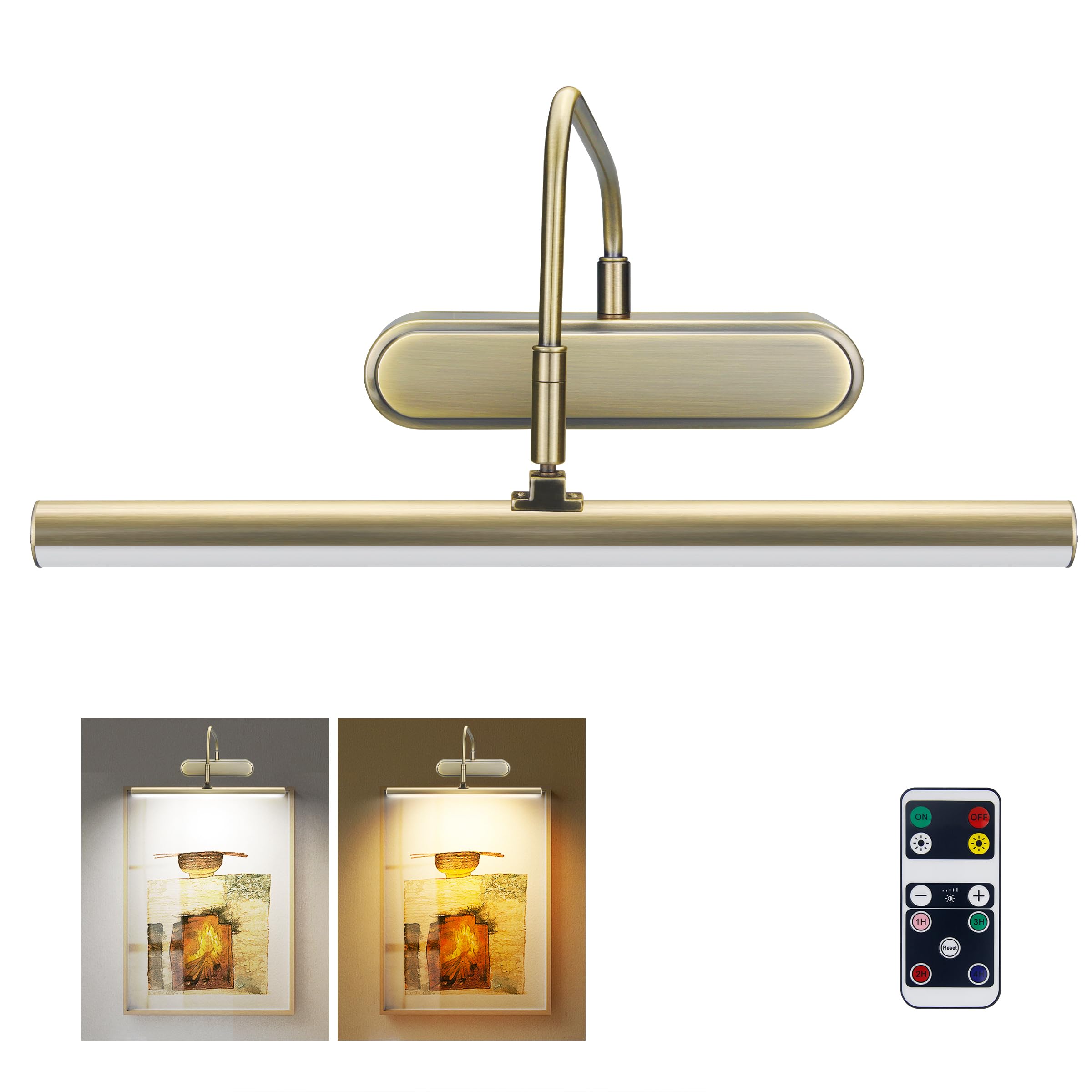 Photo 1 of RAIFOOLLY Picture Light,3AA Battery Art Lights for Paintings,Wireless Wall Lighting,Remote Control Accent Light with Timer and Dimmable for Frame,Portrait,Dartboard-Antique Brass