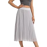 TEERFU Womens Chiffon High Waist Skirt Pleated A-Line Swing Elastic Shirring Midi Length