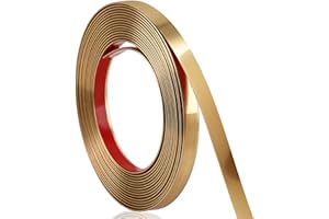 Soengsau Brushed Gold Finish Molding Trim, 196.8"L x 0.4"W Peel and Stick Decoration Strip for Ceiling, Wall, Tile Edge, Furniture Cabinet, Mirror