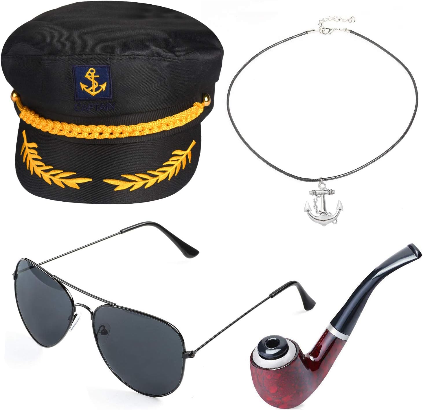 BeelittleYacht Captain Hat Costume Accessories Set Sailor Hat with Captain Prop & Aviator Sunglasses