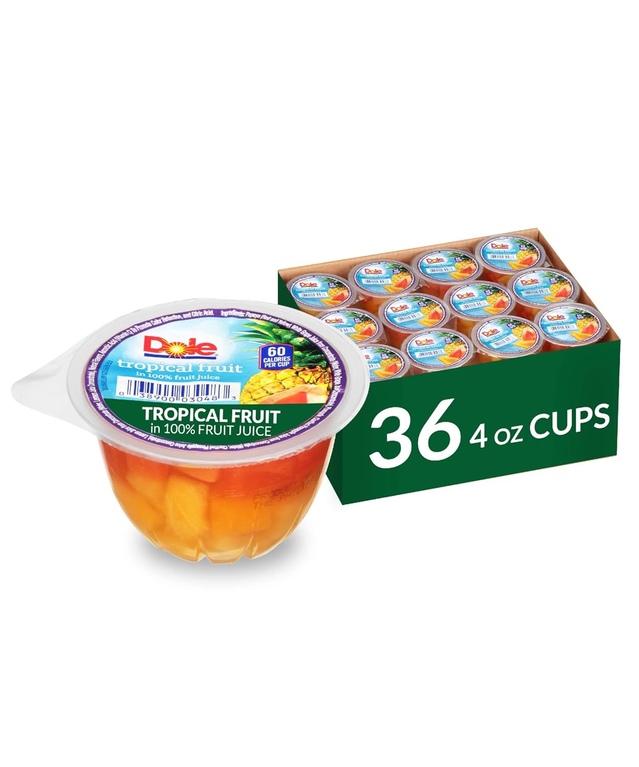 Amazon Com Dole Tropical Fruit In 100 Fruit Juices Individual Serving 4 Ounce Containers Pack Of 36 Snack Size Fruit Cups Grocery Gourmet Food