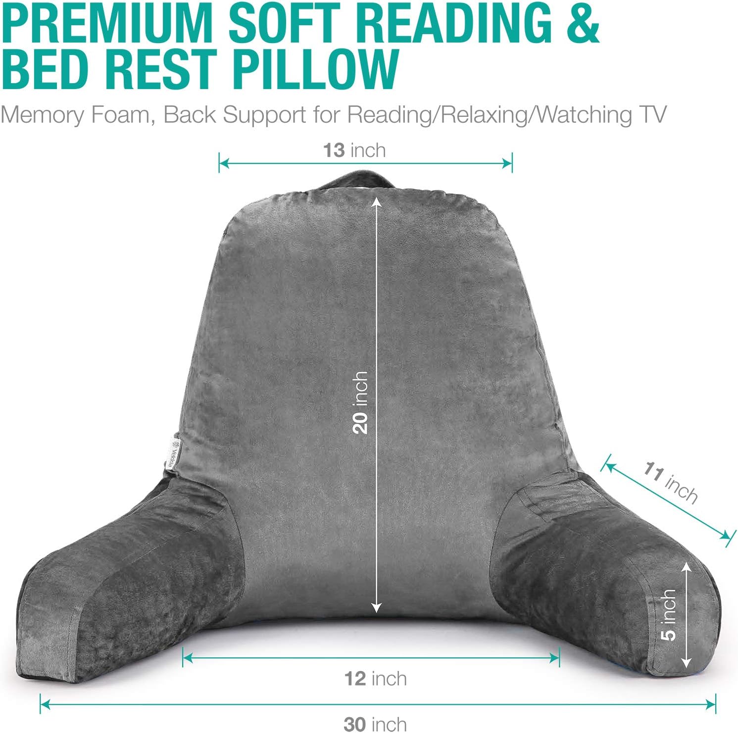 Vekkia Back Pillows for Sitting in Bed/Reading & Bed Rest Pillow for Study/Reading/Watching TV Backrest Pillow with Arms Sit Up Extra Foams Incl. Bed Chair Suitable for Adults and Kids (Grey 20in): Home Improvement