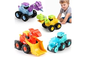 LILYCASS Dinosaur Push Cars for Toddlers 1-3 – 4 Pack Press & Go Dino Vehicles with T-Rex, Triceratops, Raptor & Brachiosaurus, Friction Powered Baby Car Toys for Boys Girls, Indoor Outdoor Gift for Kids 2-5