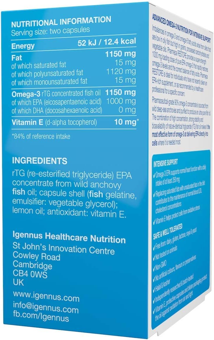 Igennus Pharmepa Restore, Pure EPA 1000mg, IFOS Certified, Omega-3 Triglyceride Form Fish Oil, Highly Absorbable rTG Form - Image 4