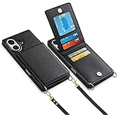 Vofolen for iPhone 16 Case with Card Holder Crossbody Lanyard Strap Leather Wallet Case with Magnetic Clasp Kickstand Heavy Duty Protective Flip Cover for iPhone 16 for Women, Black