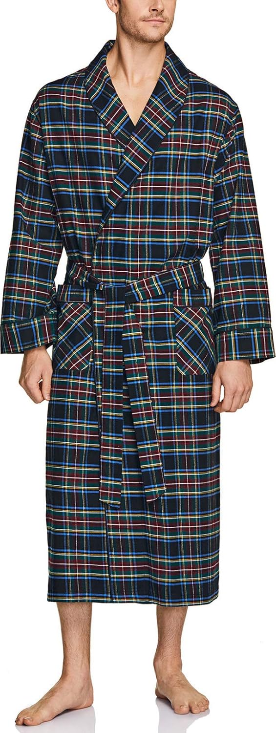 CQR Men's 100 Cotton Flannel Robe, Lightweight Soft Plaid