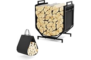 Wantfly Firewood Rack Outdoor Indoor with Canvas Firewood Carrier, Small Wood Rack, Heavy-Duty, Sturdy, Waterproof Wood Storage Firewood Organizer for Fireplace Decor