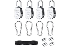 QIANJIEER 13PCS M25 Rope Pulley System - 304 Stainless Steel Pulley Block System Set, 25MM Pulley System with Rope and Hooks, Pulley System Kit for Lifting Crane(330 LBS Work Load)