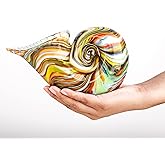QFkris 7.7" Glass Nautilus Conch Figurines, Hand Blown Seashell Art, Multicolor Glass Sculpture Beautiful Home Decor, Crystal Paperweight