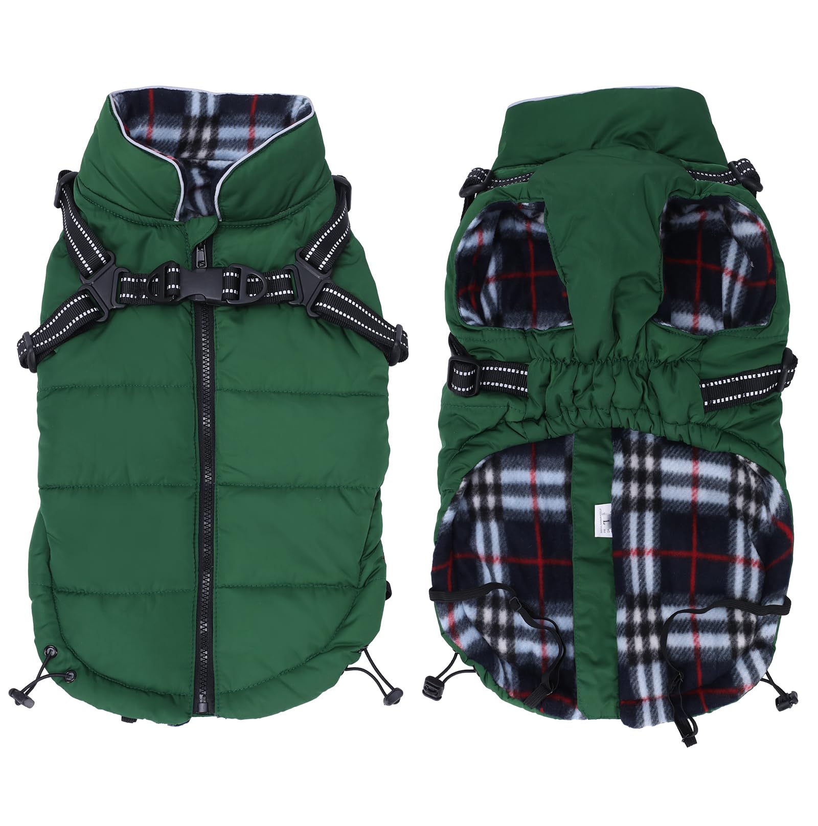 babepet Warm Pet Dog Coats with Harness,Waterproof Small Dog Jacket Coat,winter Dogs Clothes with Chest Strap,Zip Up Puppy Coat for Outdoor Walking-Green-S