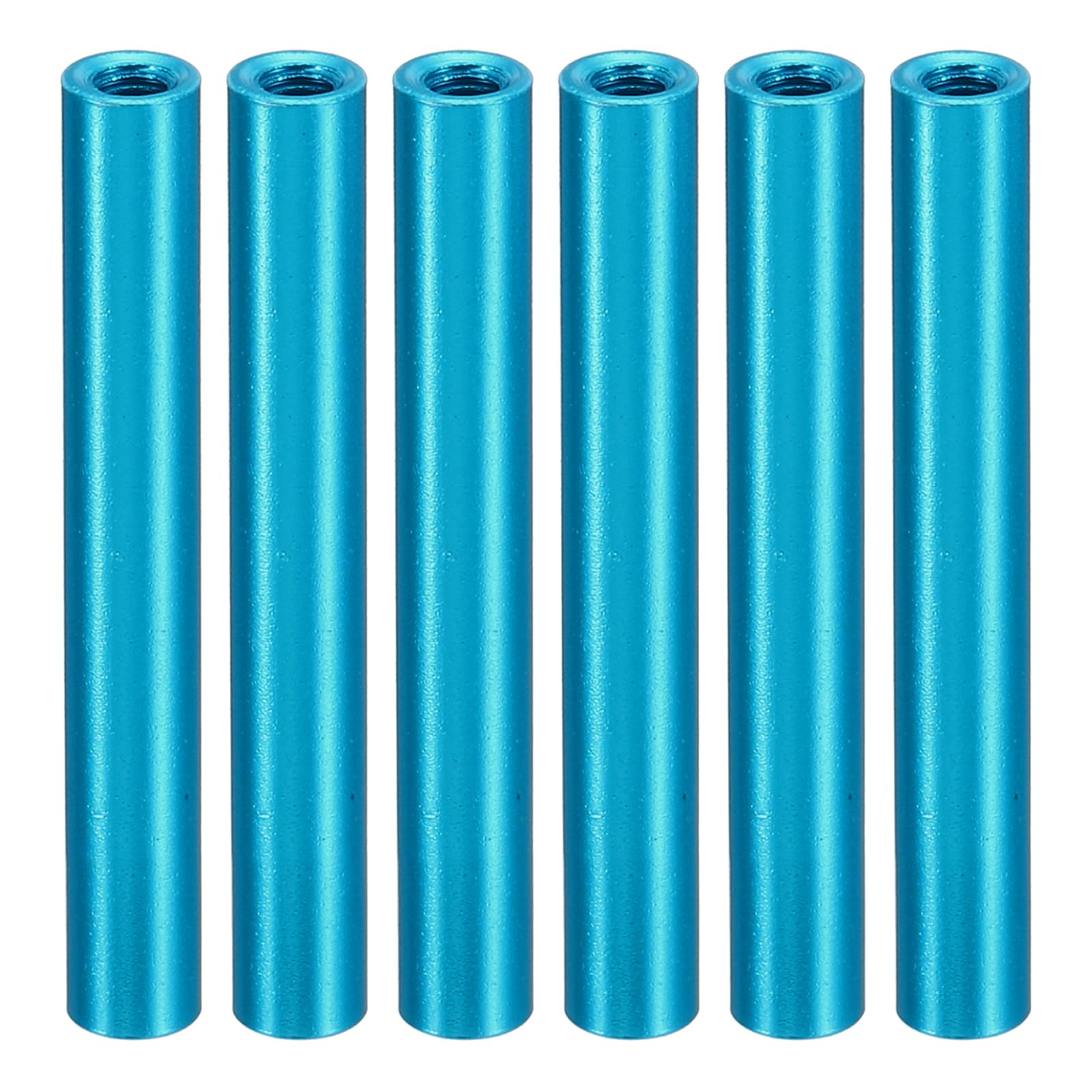 PATIKIL 6pcs M3 Metal Threaded Standoff Spacer Nuts, Round Aluminum Spacers Female Coupling Screws, 1/8" ID x 3/16" OD, Blue, (37mm L)