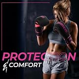 EVO Fitness Boxing Gloves Matte Black 8 oz with Hand Wraps Pink Women Men view 2