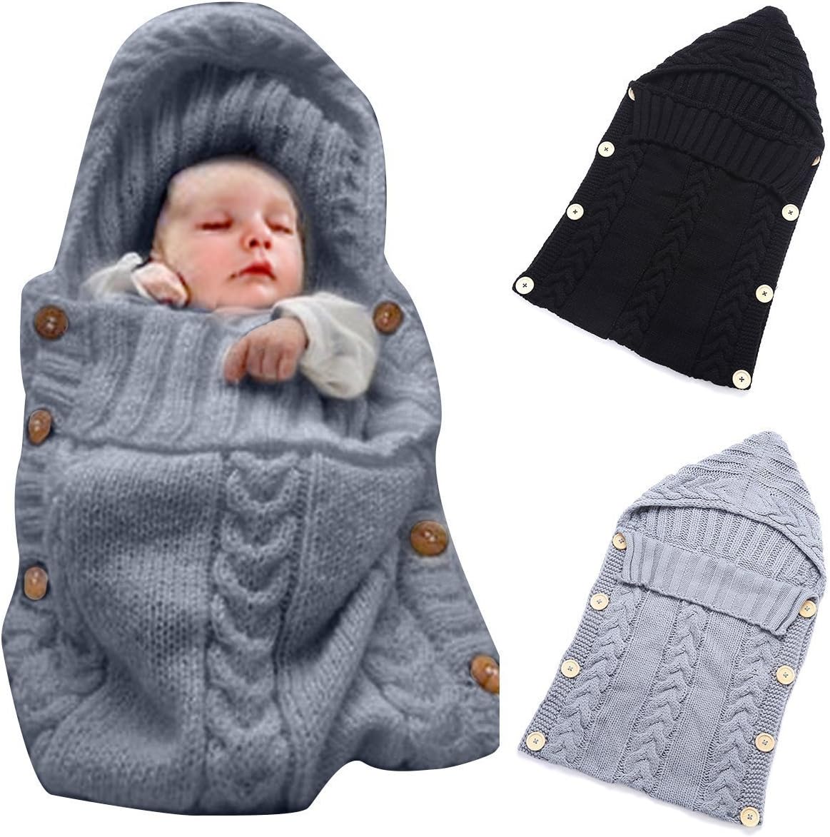 Newborn Baby Wrap Swaddler Blanket Personalised Knitted Soft Sleeping Bag(Grey)