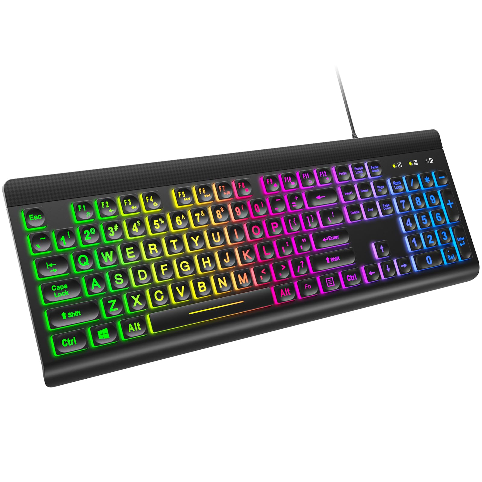 Photo 1 of MOFII Large Print Backlit Keyboard, USB Wired Computer Keyboards with Rainbow Illuminated LED, Lighted Full Size Keyboard with Foldable Stands, Plug and Play for PC Laptop Desktop Windows - Black