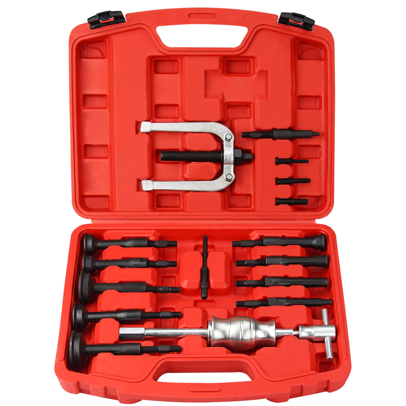 Photo 1 of Bicos 16PCS Blind Inner Bearing Puller Slide Hammer Pilot Insert Inner Bearing Removal Tool Set Blind Hole Collet Bearing Race and Seal Puller Extractor Kit