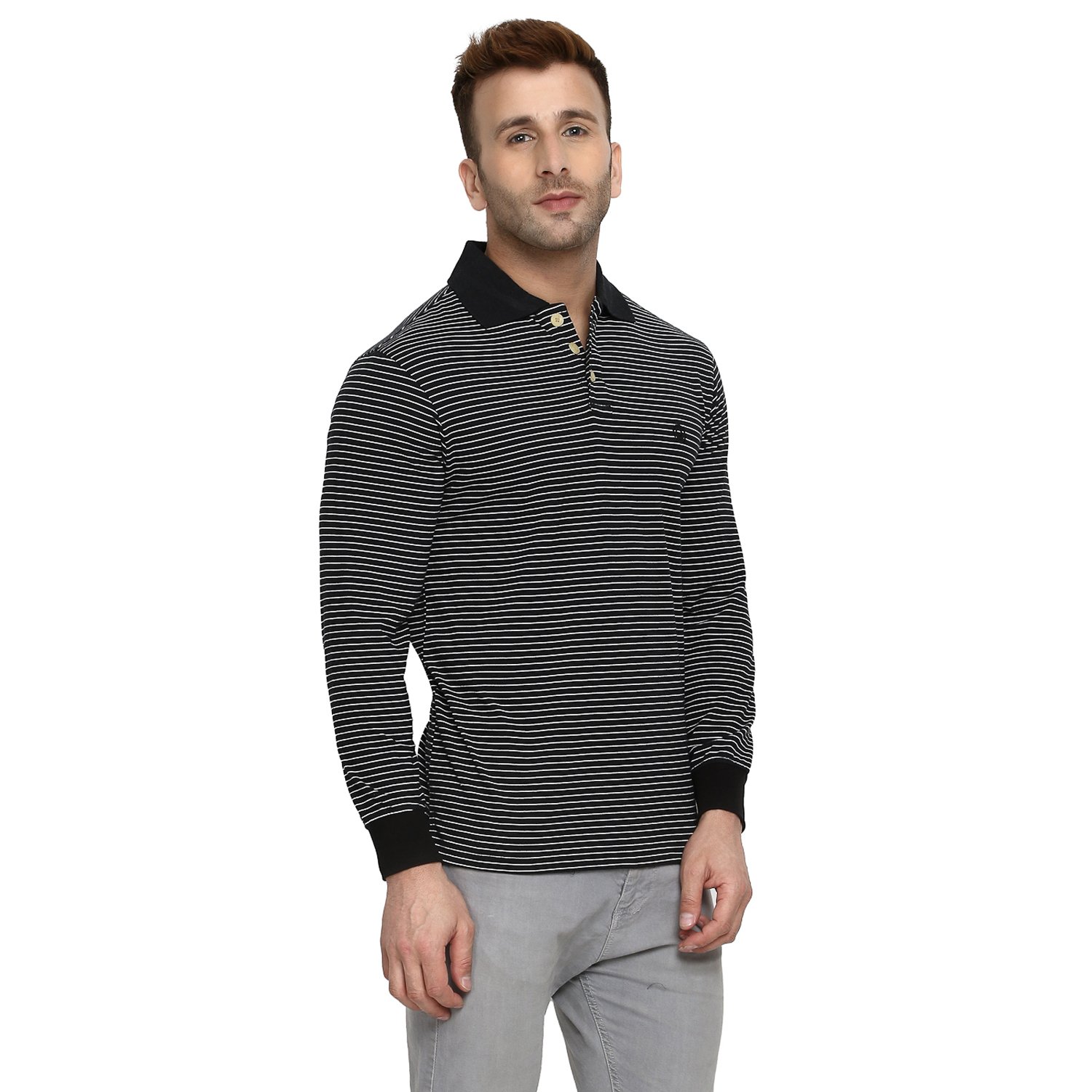 chkokko polo neck full sleeves cotton striped t shirts for mens