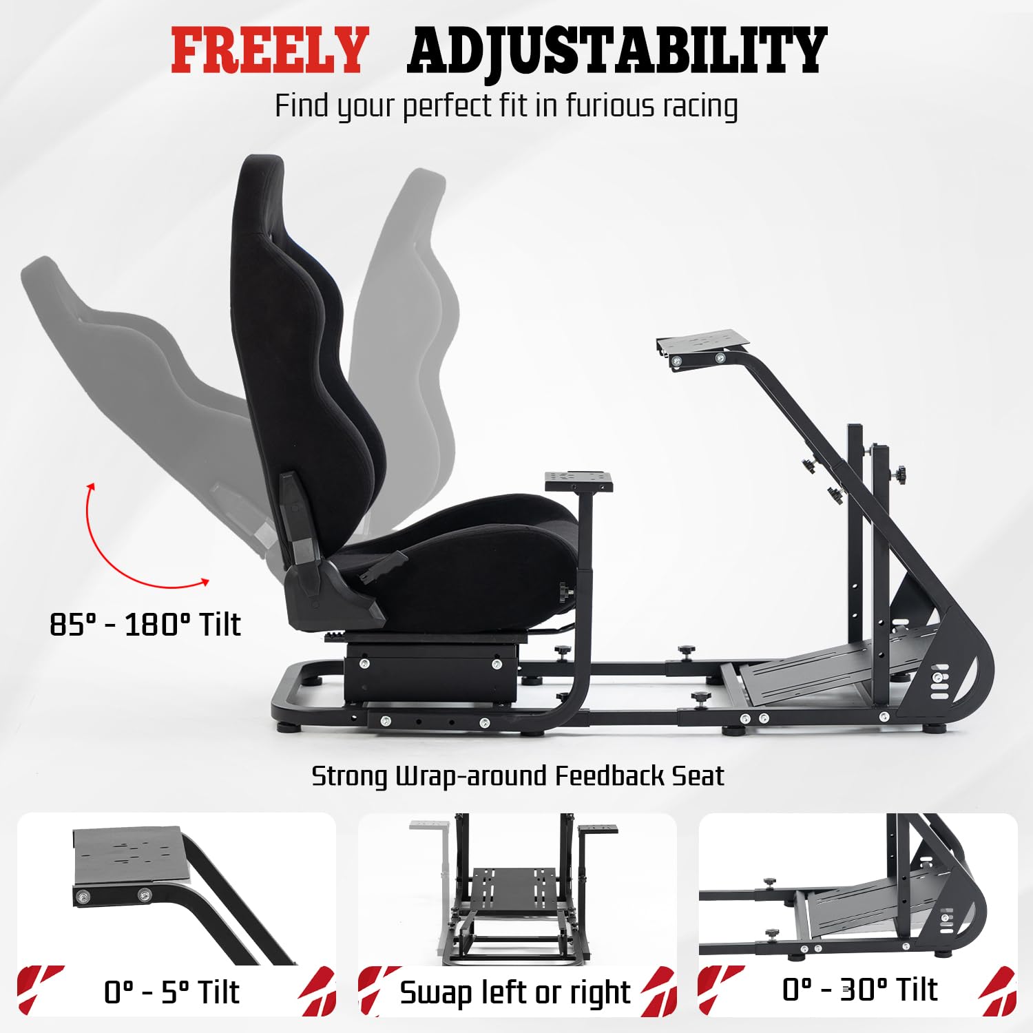Marada Racing Simulator Cockpit with Comfort Gaming Seat Mountable Monitor Stand Fit for Logitech/Thrustmaster/Fanatec G25 G27 G29 T248 T300,Driving Race Sim Mount No Steering Wheel Pedal