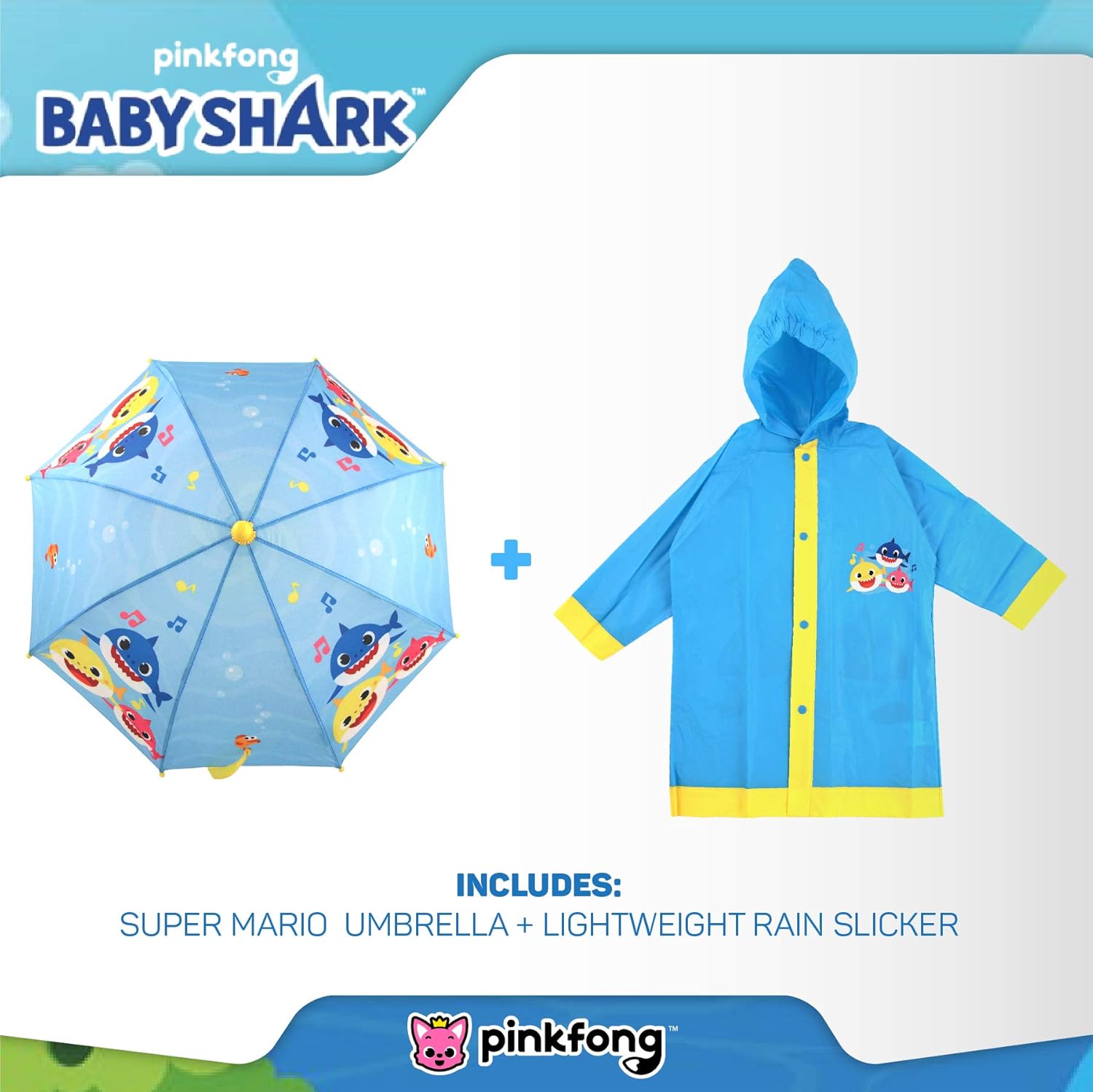 Baby Shark unisex-child Kids Umbrella and Slicker, Baby Shark Rainwear Set for Boys and Girls: Clothing