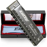East top Deluxe Blues Harmonica C Key with Case for Adults,Beginner,grey | Diatonic Mouth Organ Phosphor Bronze Reeds and Metal Cover ideal for Beginners,Professionals and Students,as a Gift